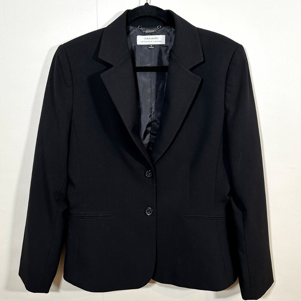 Tahari Arthur S. Levine Blazer Jacket Black Size 12 Classic Academia Sleek - Picture 2 of 10